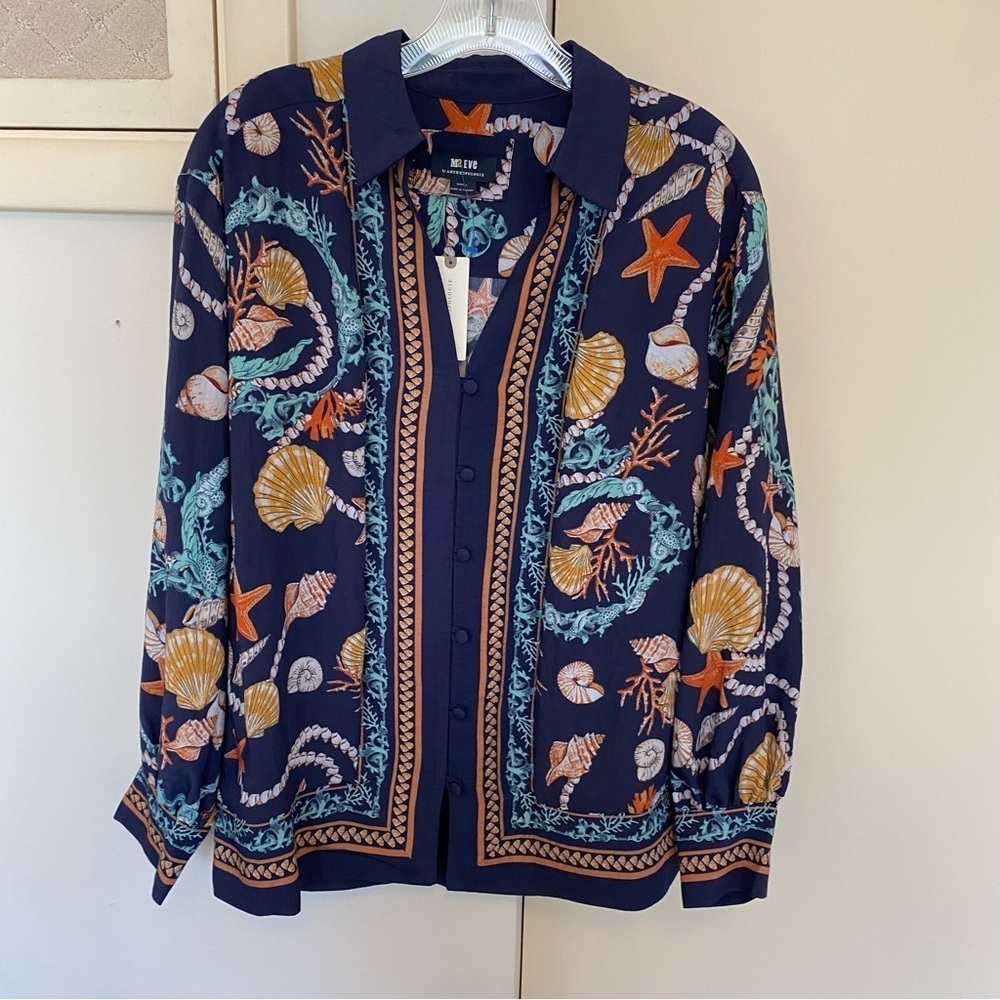 NEW Anthropologie MAEVE Blie Sea Shell Button Up Blouse - Picture 3 of 13
